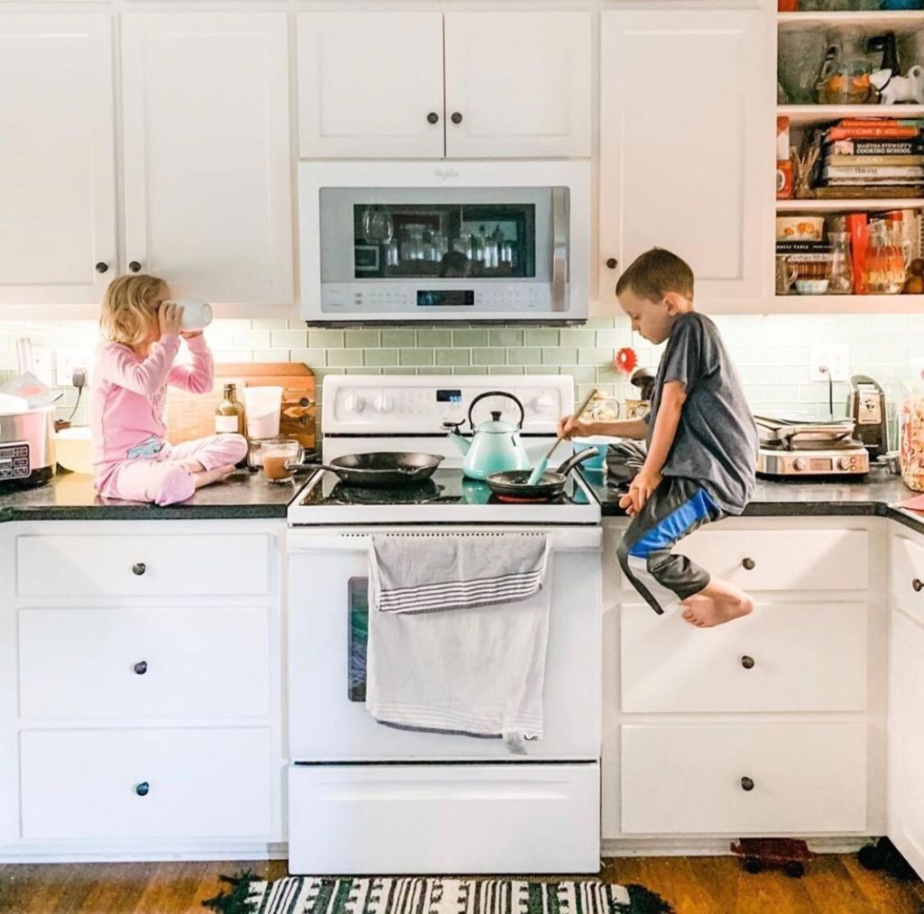 Kid Photo by mom - Showit kids on counter cooking and eating
